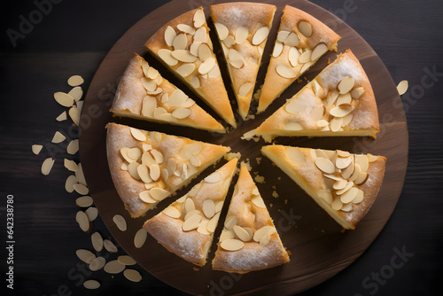 Traditional kuchen, German cake served in slices, top down