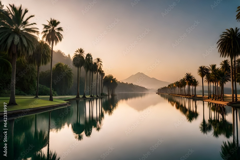 Obraz premium Palm trees and a tranquil atmosphere.