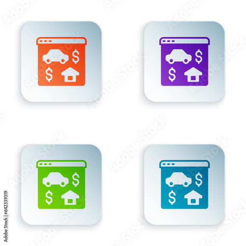 Free Download Color Online real estate house in browser icon isolated on white background. Home loan concept, rent, buy, buying a property. Set colorful icons in square buttons. Vector - GFXLoad