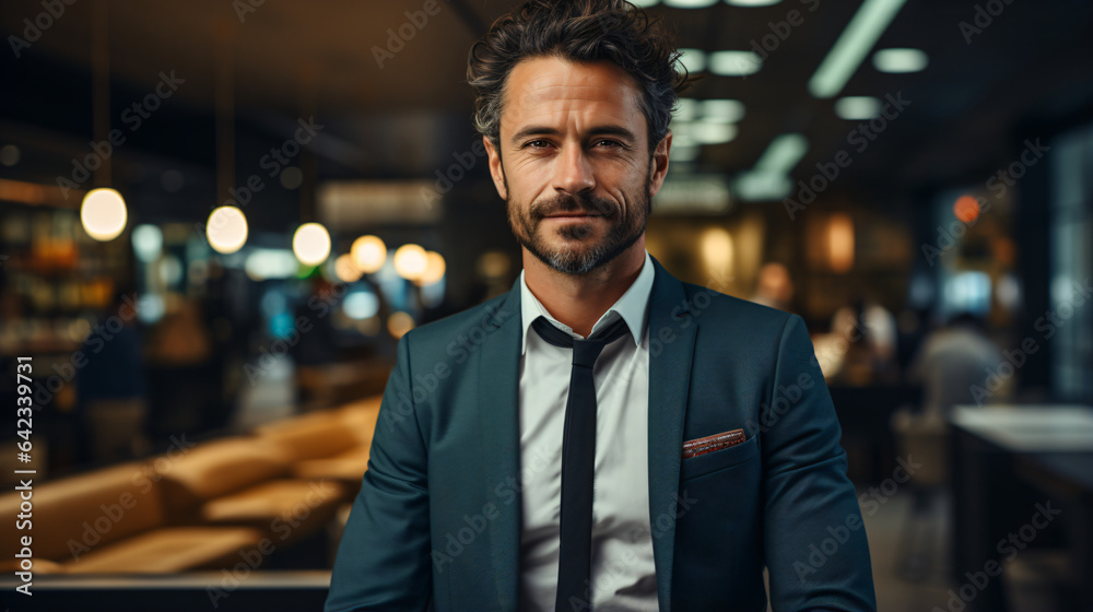 Confident Male Executive Advancing in Office Career with a Warm Smile