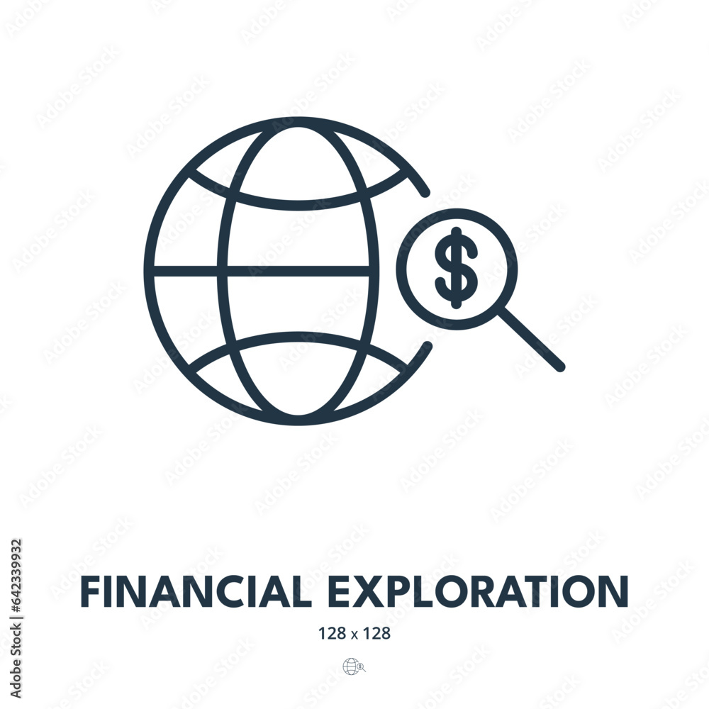 Financial Exploration Icon. Investment, Banking, Worldwide. Editable Stroke. Simple Vector Icon Financial Exploration Icon. Investment, Banking, Worldwide. Editable Stroke. Simple Vector Icon