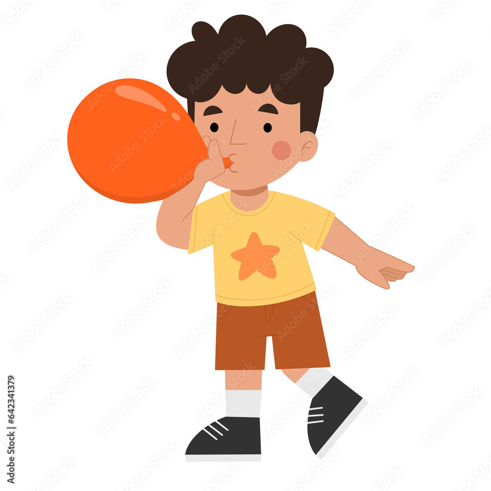 Illustration of a boy blowing up a balloon Illustration of a boy blowing up a balloon