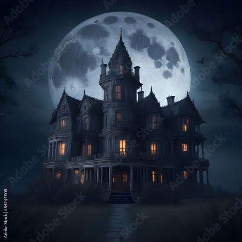 halloween castle with moon