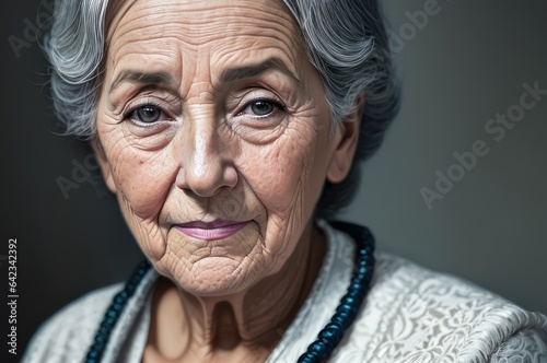 Portrait of despair, old woman on dark background. Senior old woman portrait worried and sad