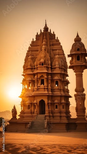 hindu temple at sunset