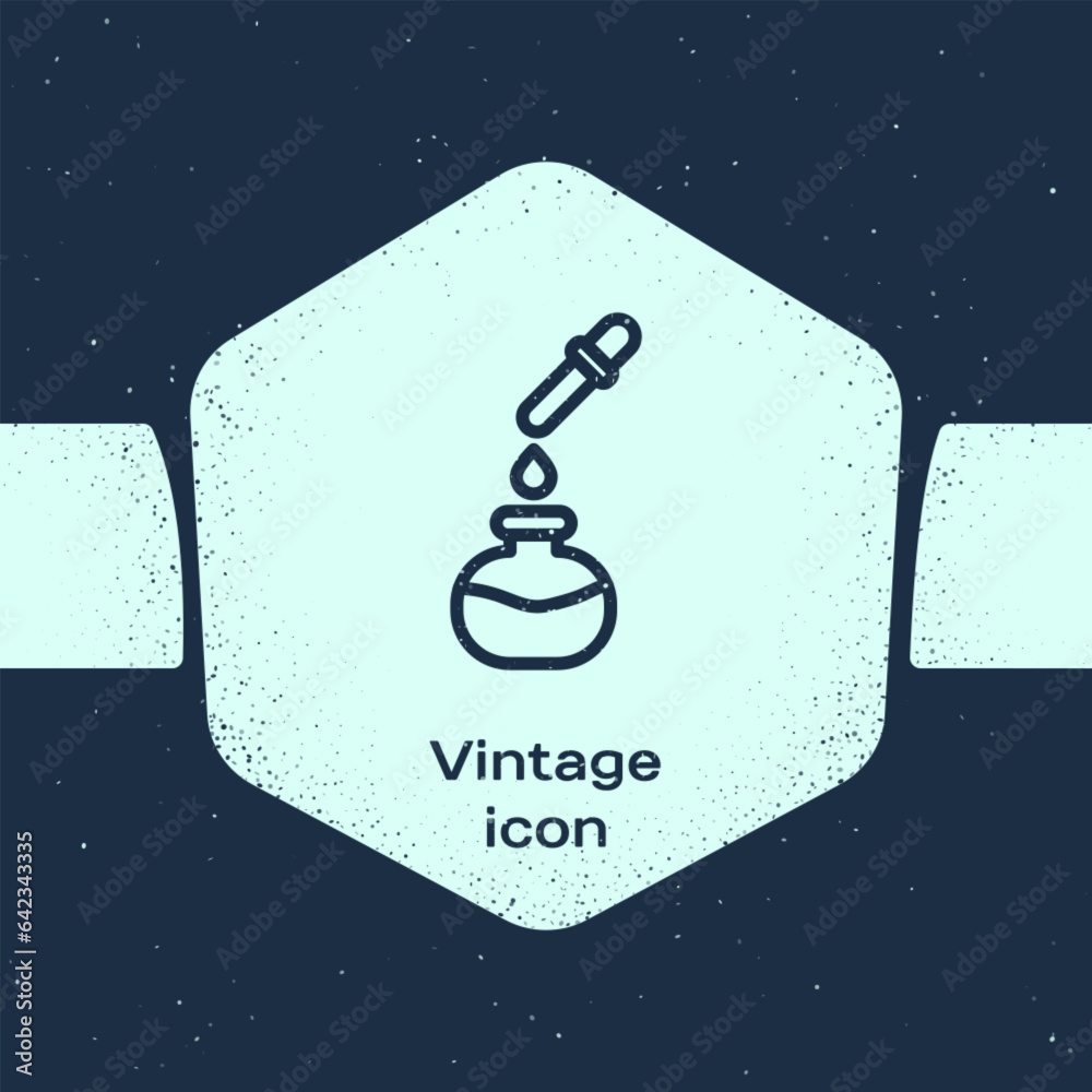 Grunge line Test tube and flask chemical laboratory test with pipette icon isolated on blue background. Laboratory glassware sign. Monochrome vintage drawing. Vector Grunge line Test tube and flask chemical laboratory test with pipette icon isolated on blue background. Laboratory glassware sign. Monochrome vintage drawing. Vector