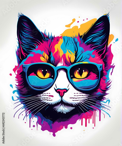 Colorful Cat Head Illustration With White Background © Shahriar507