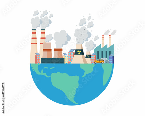 Air pollution from factories CO2 emissions in urban Global industrial air pollution concept 