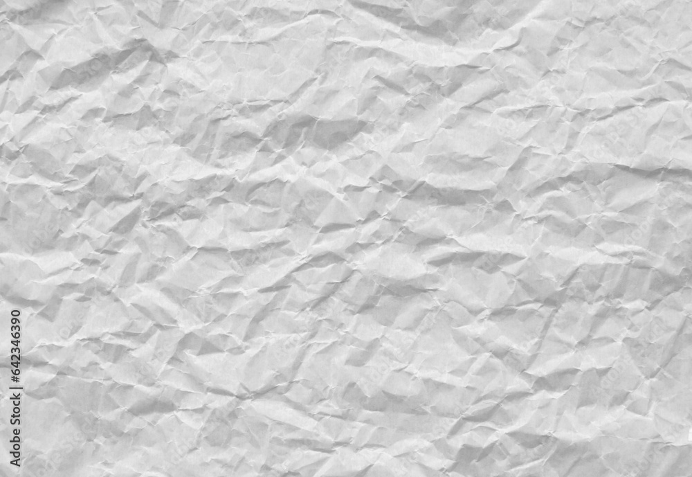 Crumpled and wrinkled white paper surface. Horizontal image