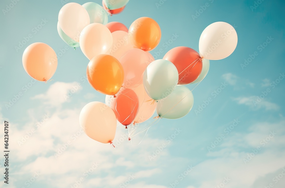  colorful balloons flying in the sky