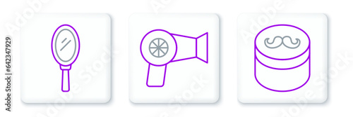 Set line Gel or wax for hair styling, Hand mirror and Hair dryer icon. Vector