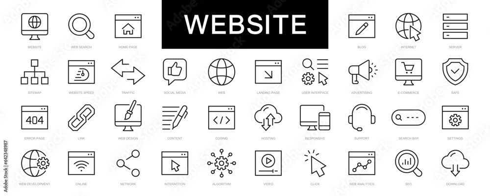 Website thin line icons set. Website symbol. Web, Search, Homepages icon. Vector - obrazy, fototapety, plakaty 