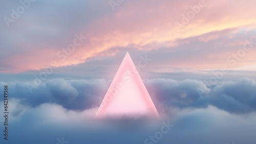 Lighting line a triangle in cloud background. Generative AI image weber.