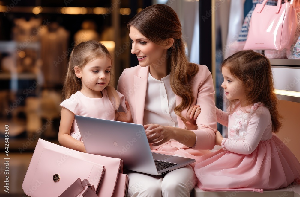 man woman with children in the office man woman with children in the office