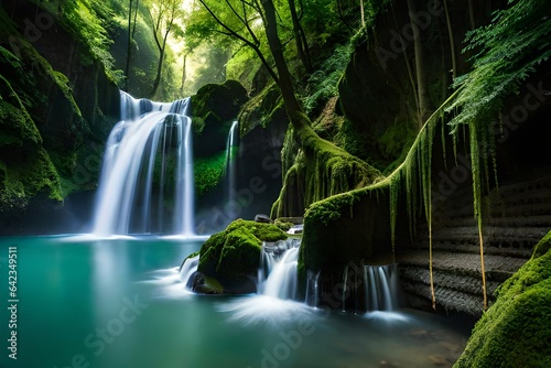 waterfall in the jungle generated Ai. © Abdul