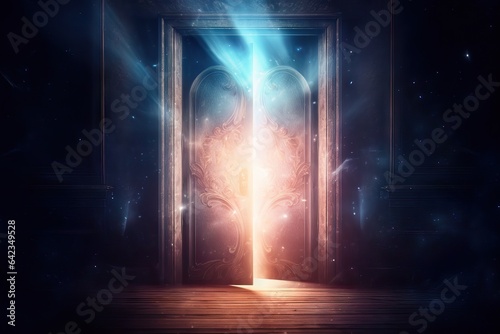 concept background effect Sunlight design smoke dark magic bright old doorway open blurred entrance rays Open abstract Night doors blue door scene door background handle walls brick black door