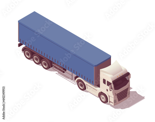 Isometric logistic semi truck. Truck with tent semi trailer. Vector illustration
