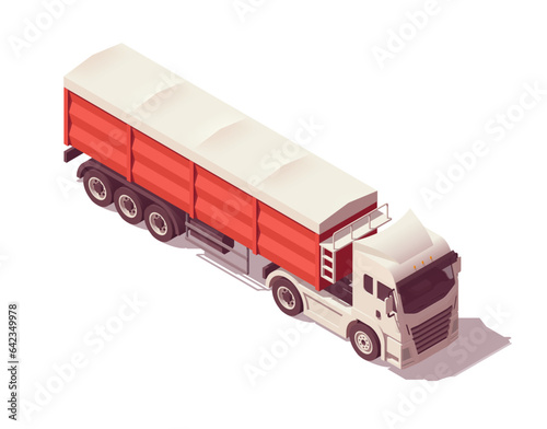 Isometric logistic semi truck. Truck with grain semi trailer. Vector illustration