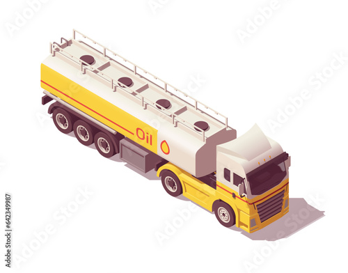Isometric logistic semi truck. Truck with oil tank semi trailer. Vector illustration