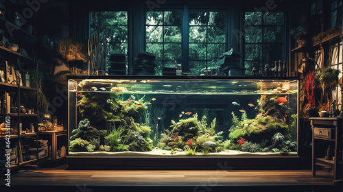 Ogromne, eleganckie akwarium domowe.  photo