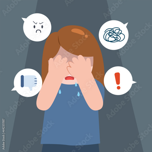 Girl depressed from hate speech other people. Depression, sadness and mental health concept