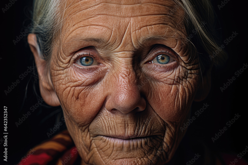Portrait of an elderly woman with deep wrinkles. Portrait of an elderly woman with deep wrinkles.