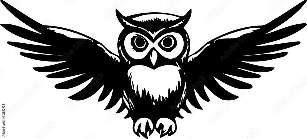 animal bird open-winged owl black and white created with Generative AI technology