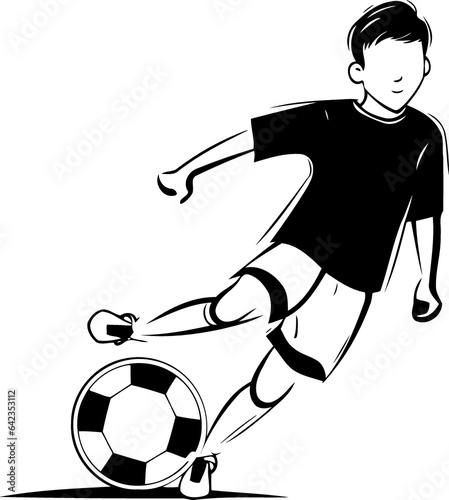 young man playing soccer black and white created with Generative AI technology