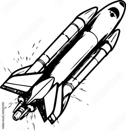 rocket taking off in black and white created with Generative AI technology
