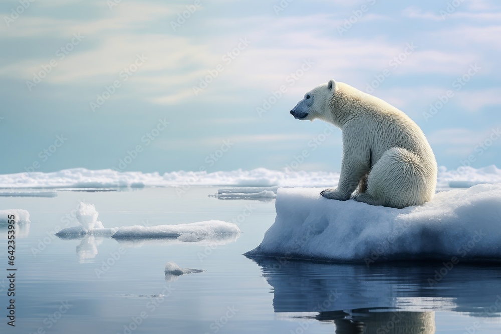 réchauffement climatique, ours polaire sur la banquise à la dérive. - obrazy, fototapety, plakaty 