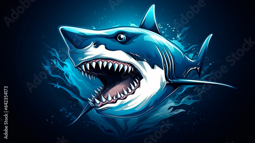  illustration of shark in water with blue background