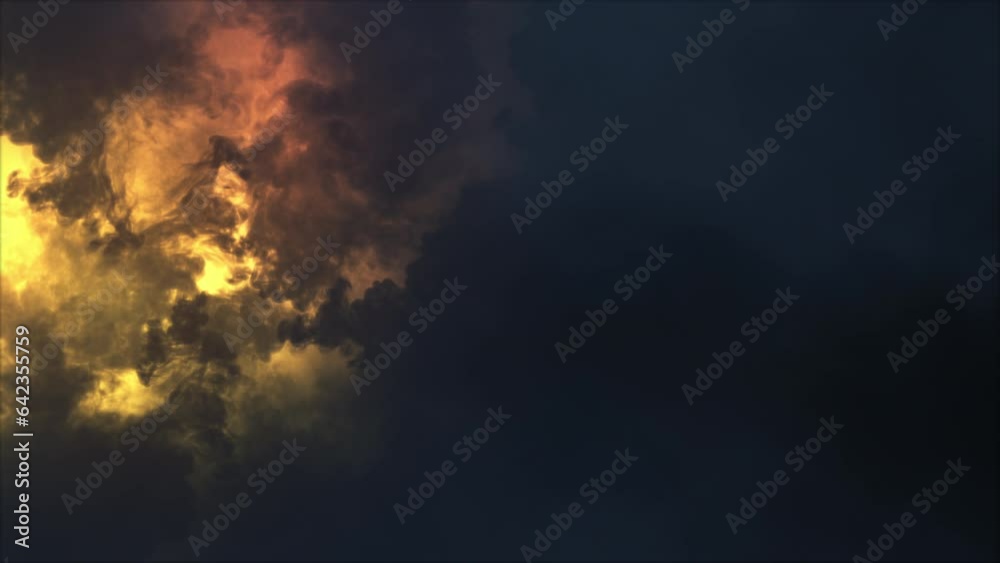 Lightning discharge and light effects in the clouds. Thunderclouds in bright flashes of lightning. Bad weather. Looped
