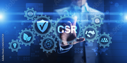 CSR Corporate social responsibility business technology concept on virtual screen.