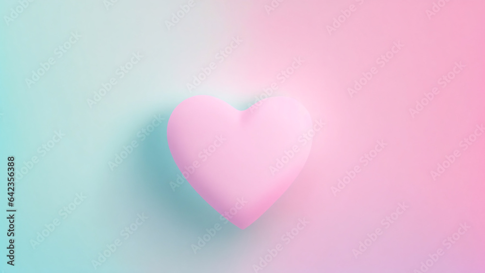 Pink heart on pink blue background, Minimal style, 3d render, wedding Valentine's day