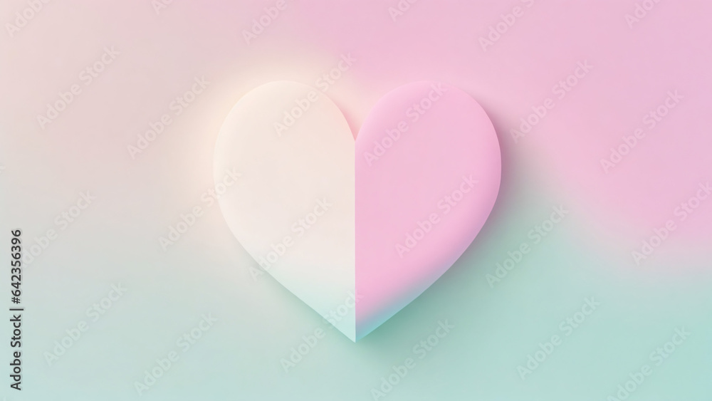 Paper heart on pink and blue background. Minimal love concept.