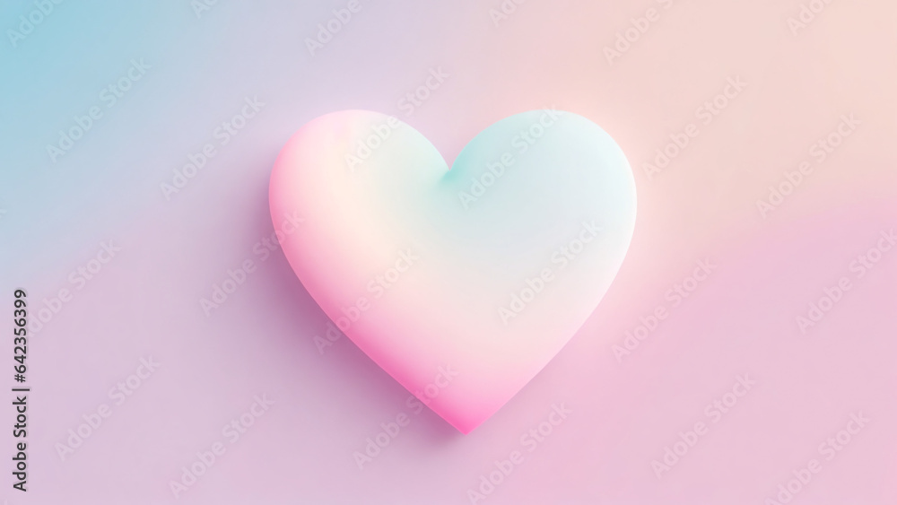 Pink heart on pastel pink and blue background. 3d rendering