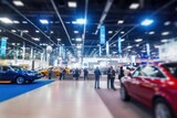 show trade exhibition shopping concept car cars event public hall fair showing event Blurred exhibition business defocused business commercial background automobiles event background expo centre