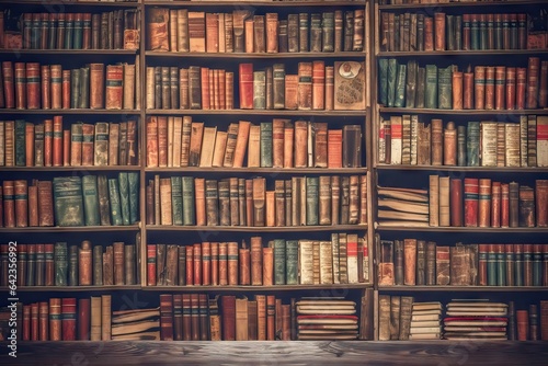 shelf information bookshelf retro school concept bookshelf literature old library university library education blurred science many Image row antique background view old wood books many book paper
