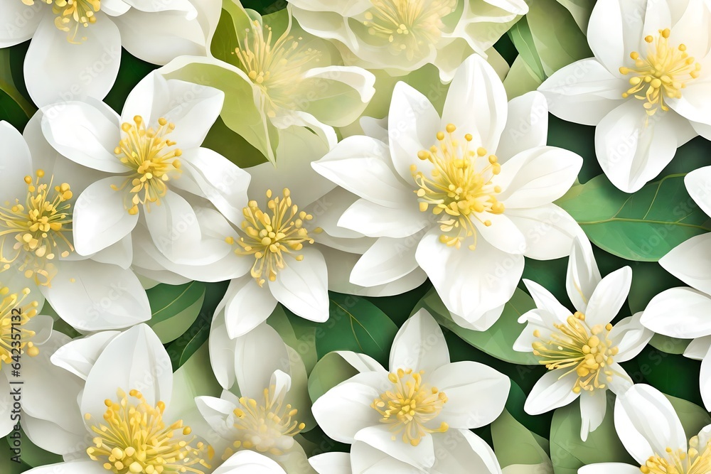 Fototapeta premium White frangipani flowers close-up with abstract background. AI Generated.