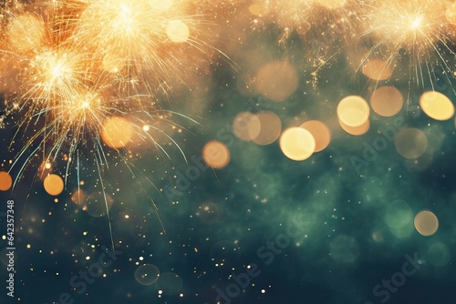 flake abstract Year fireworks background sparkle space green bokeh eve july copy new Gold year background green decoration cele holiday holiday Abstract bright New Fireworks pyrotechnic anniversary
