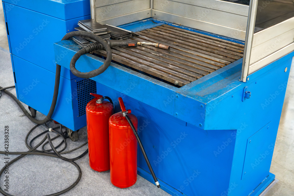Soldering table. Place for welding. Desk for welder with protective