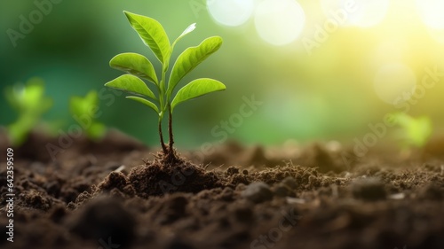 Sprout plantation concept, Coffee Bean seedlings on fertile soil nature background. Generative AI image weber.