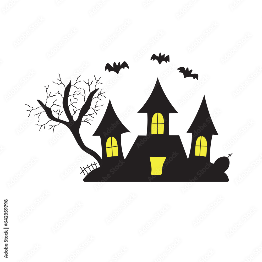 Kids drawing Cartoon Vector illustration spooky castle icon Isolated on White Background
