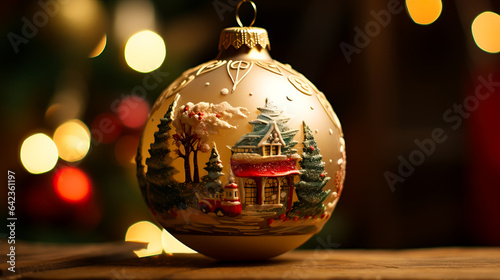 Christmas decorations with glass baubles or balls Holiday decorating and mood of the season. Shallow field of view.