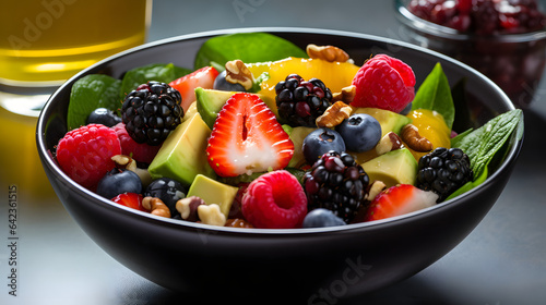 A bowl of refreshing and vibrant mixed berry salad with a honey lime dressing