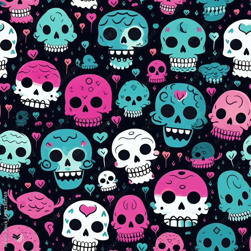 Cute Skulls Seamless Halloween tile created with Generative AI technology Cute Skulls Seamless Halloween tile created with Generative AI technology