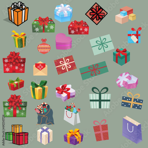 Gift box icons in different designs and colors for Christmas. Merry christmas gif box vector free download