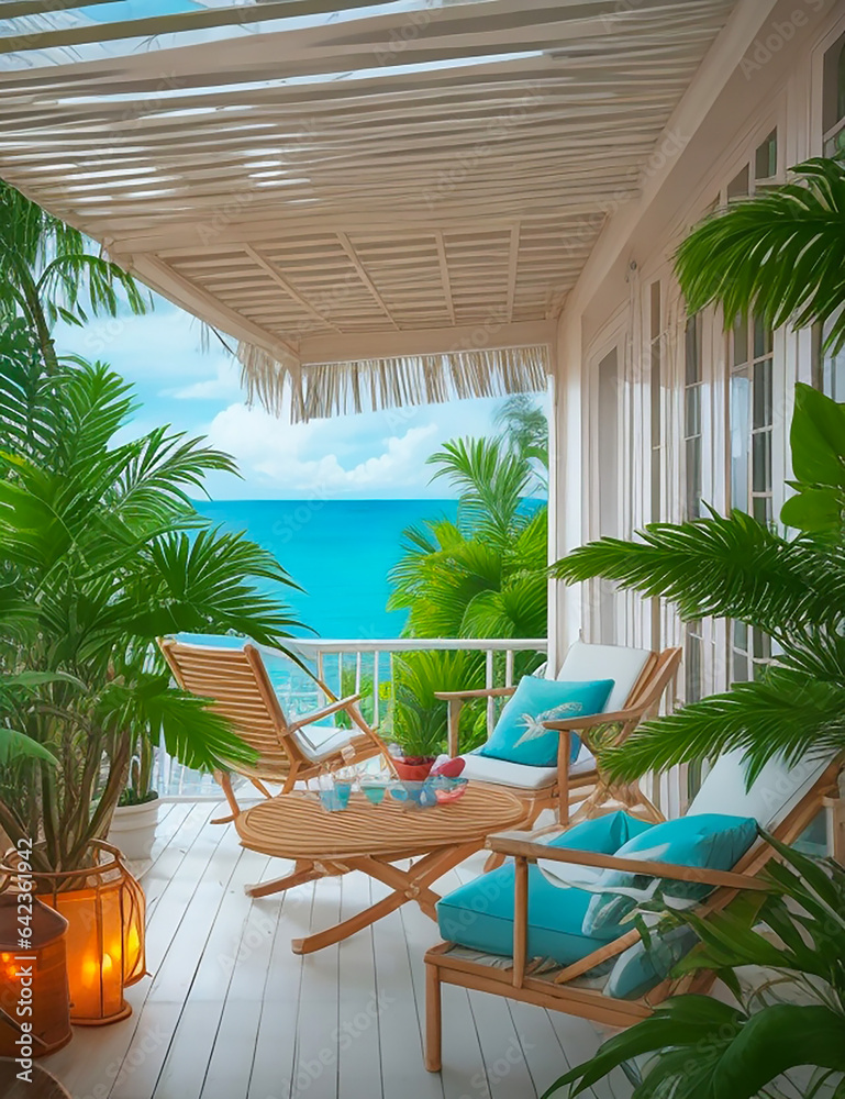 Beautiful open veranda with flowerpots Beautiful open veranda with flowerpots
