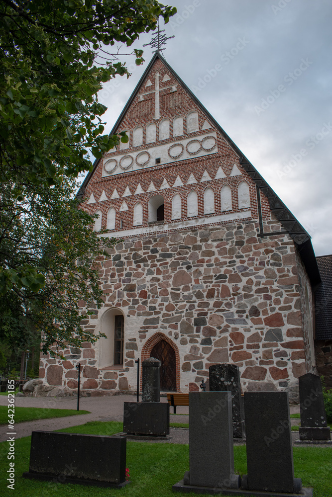 Medieval greystone Church of St. Mary in Hollola (Finnish: Hollolan kirkko), Finland.