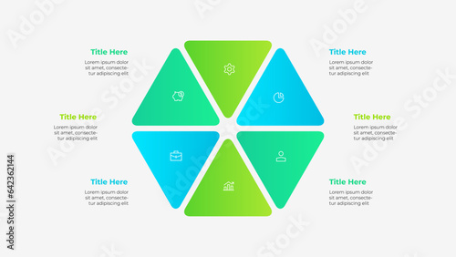 Hexagon diagram divided into 6 options or steps. Cycle infographic template photo